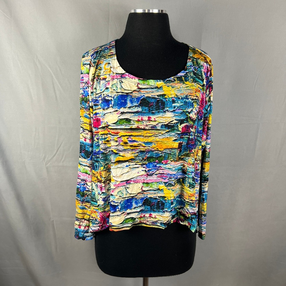 Kozan Tunic Top Womens Large Multi Abstract Print Handkerchief Hem Scoop Neck